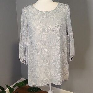 Cal Style Light Blue Snake Print Flounce Sleeve Lined Blouse - Size S